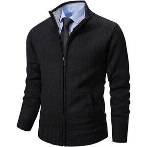 Mens Cardigan Sweater Full Zip Knitted Zip Up Long Sleeve Thermal Slim Fit Knit